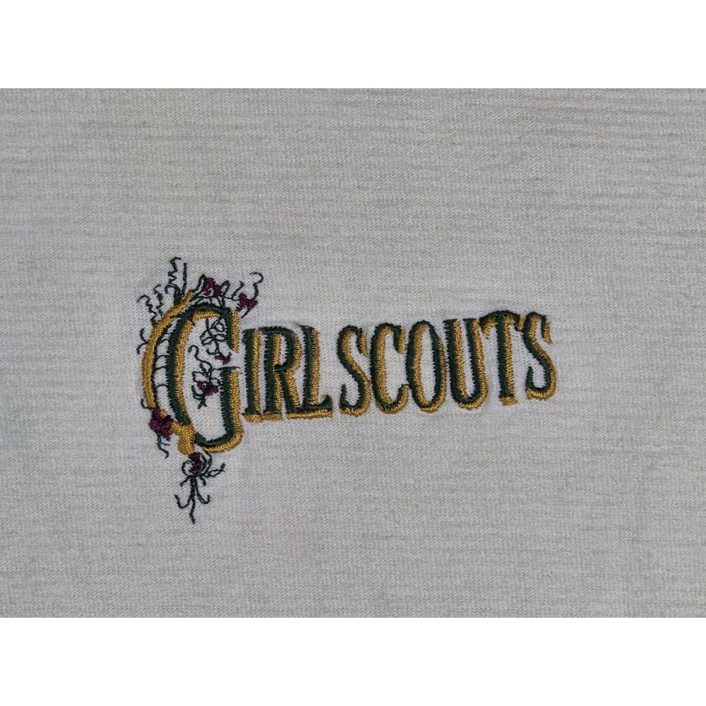 Vintage Girl Scouts of the USA Shirt Cream Ribbed Embroidered Floral Vintage XL - Picture 2 of 7